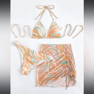 3 Piece NWOT Coral Swirl Swimsuit